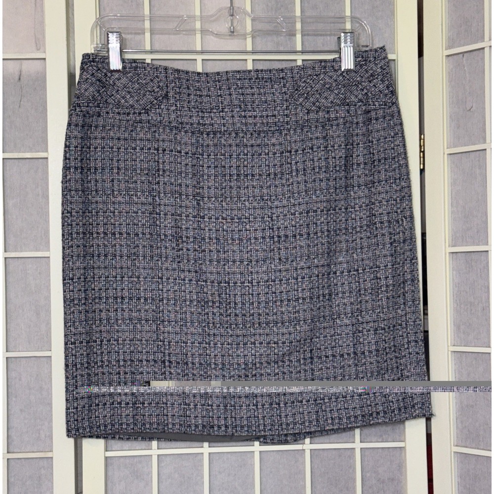 Ann Taylor Lined A Line Retro Blue Black Tweed Cotton Blend Boucle Skirt Sz 6 Nw
